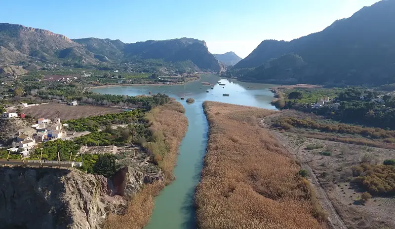 Vista aérea del Azud de Ojós, Valle de Ricote